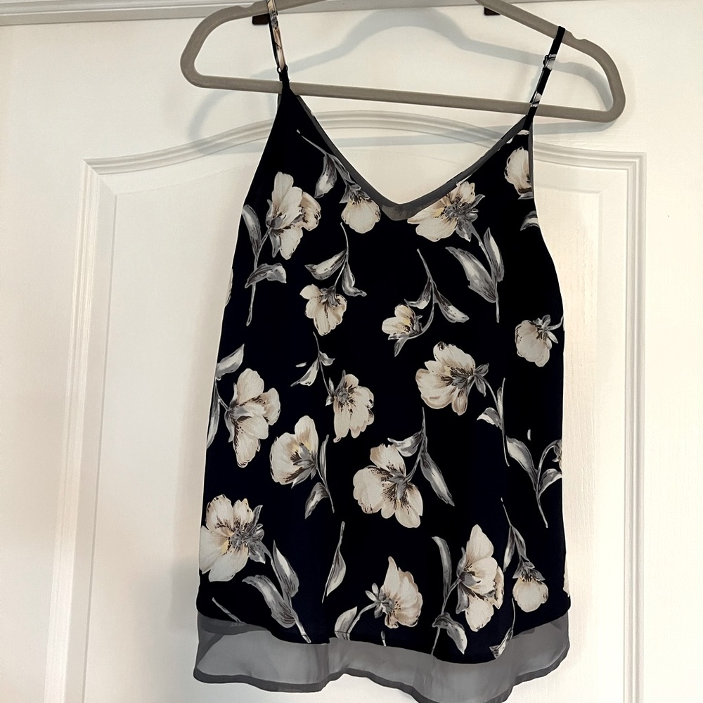 Navy blue tank with floral pattern